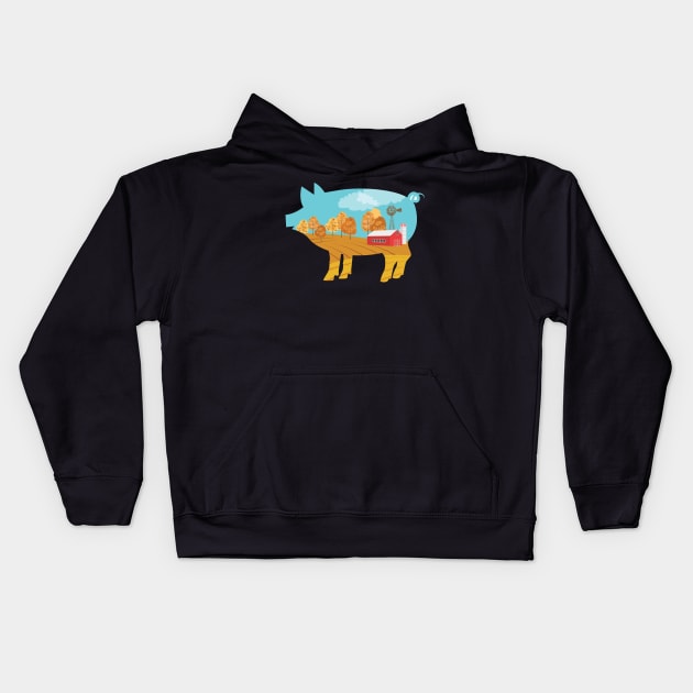 Farm Double Exposure Kids Hoodie by SWON Design